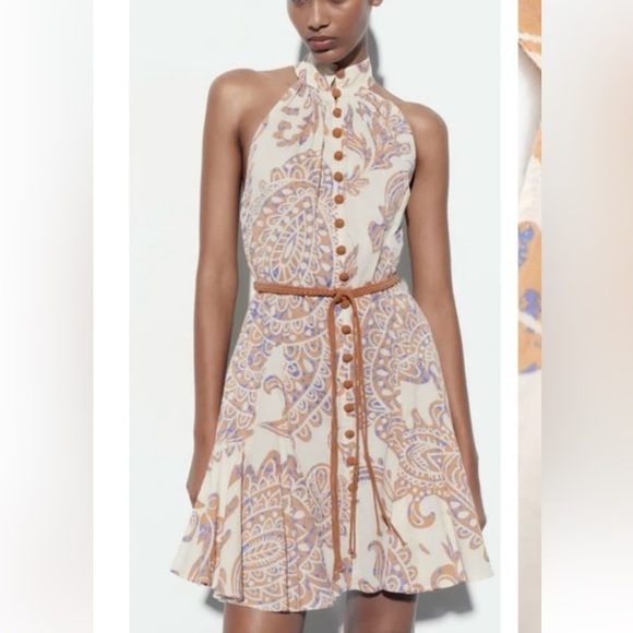 NWOT Zara printed button mini dress - Picture 2 of 3